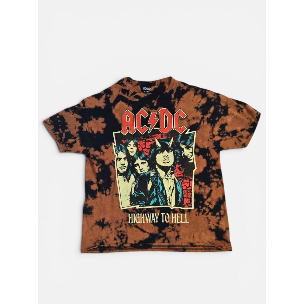 AC/DC Highway To Hell Bleach Dye Cropped Graphic Band Tee XL